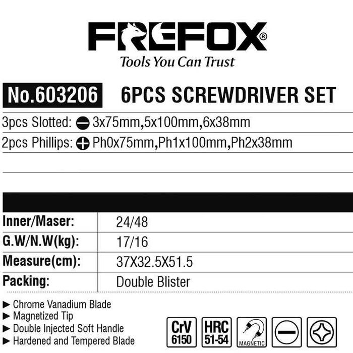 Комплект отвертки Frefox 6 части