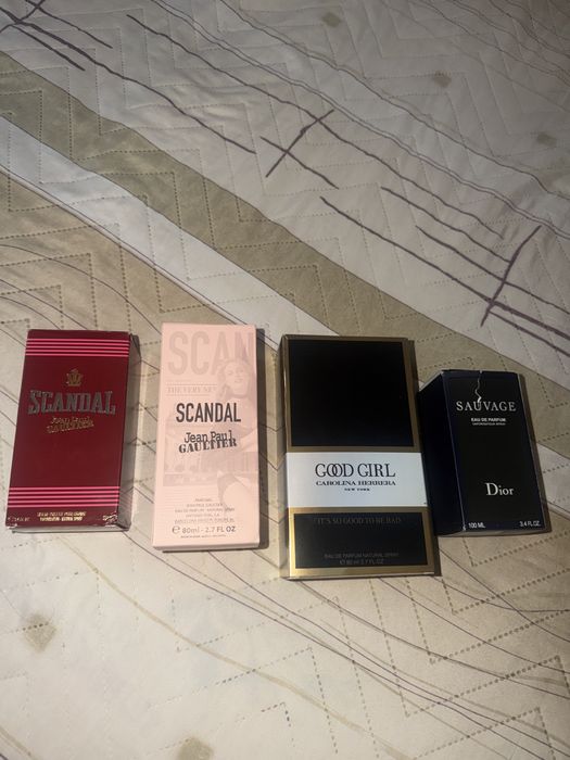 Четири маркови пафюма(Scandal male,Sauvage,Good Girl,Scandal woman