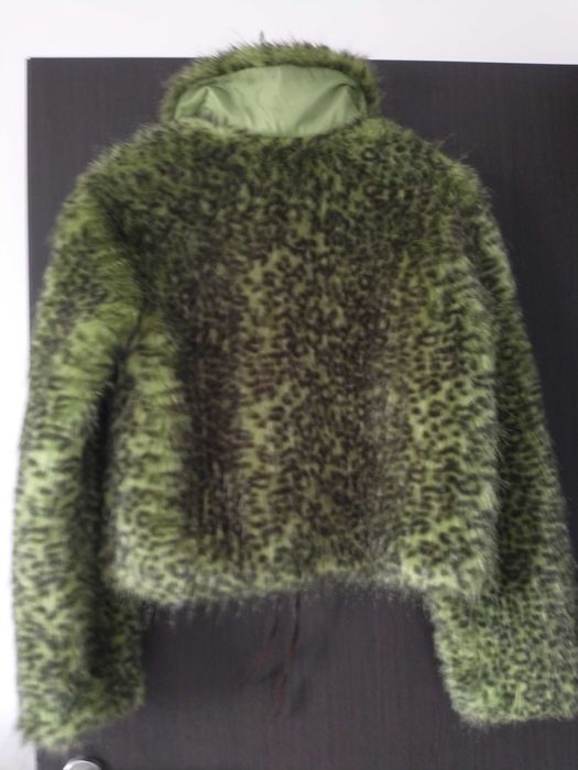 Jacheta imitatie blana leopard, verde/negru, captusita CA NOUA -365lei