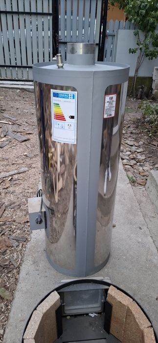 Boiler pe lemn sau curent cu focar usa fonta FM, inox, 120 l