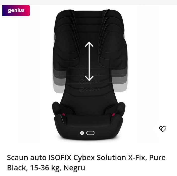 Scaun auto ISOFIX Cybex Solution X-Fix, Pure Black, 15-36 kg, Negru