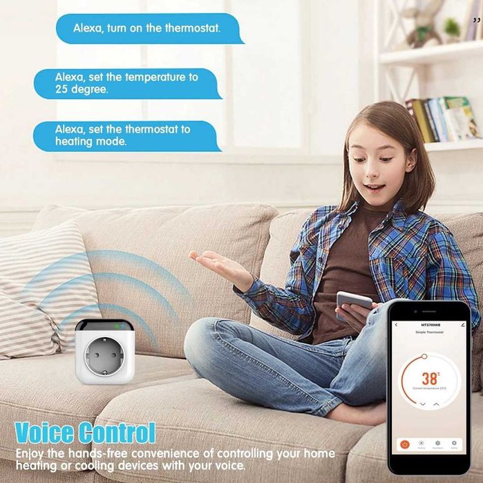 Priză inteligentă, termostat inteligent WiFi programabil cu senzor