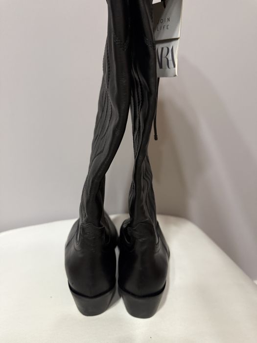 Cizme cowboy ZARA, piele, nou/cu eticheta