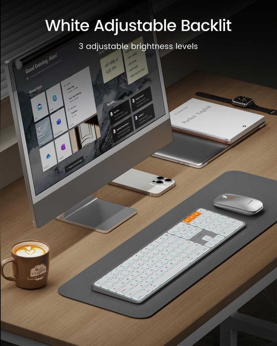 Set tastatură mouse Bluetooth iluminare din spate ProtoArc pentru Mac,KM100-A,multi-dispozitiv,reîncărcabil,fără USB,pentru MacBook Pro/Air iPad