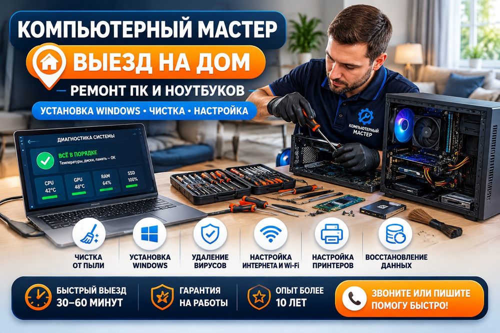 Профессиональный компьютерный мастер с выездом на дом
Оказываю усл