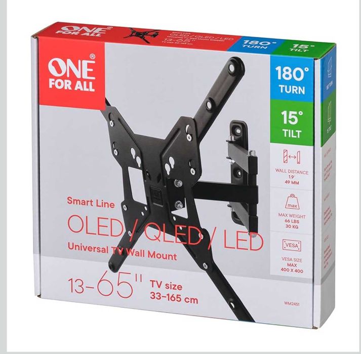 Стойка за телевизор One for All. Завъртaне до 180 градуса. 13-65 инча