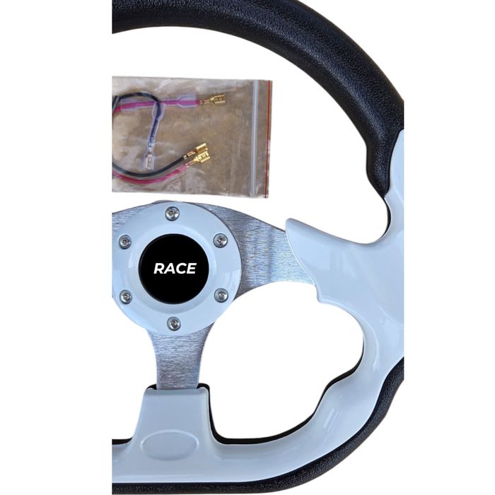 Volan sport alb universal cu buton de claxon