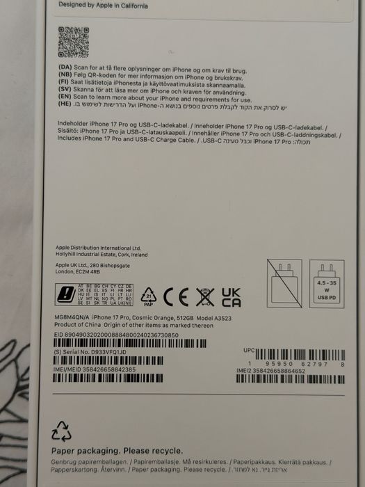Iphone 17 Pro Cosmic Orange, 512GB