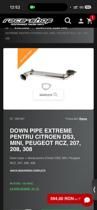 Downpipe peugeot rcz,ds3,208gti