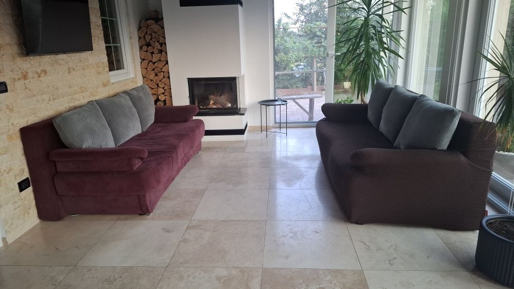 Set 2 canapele extensibile 3 locuri, cu ladă și perne – stare foarte bună