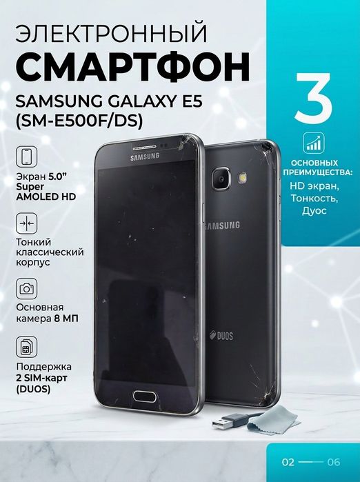 Смартфон Samsung Galaxy E5 для Использования и Запчастей
