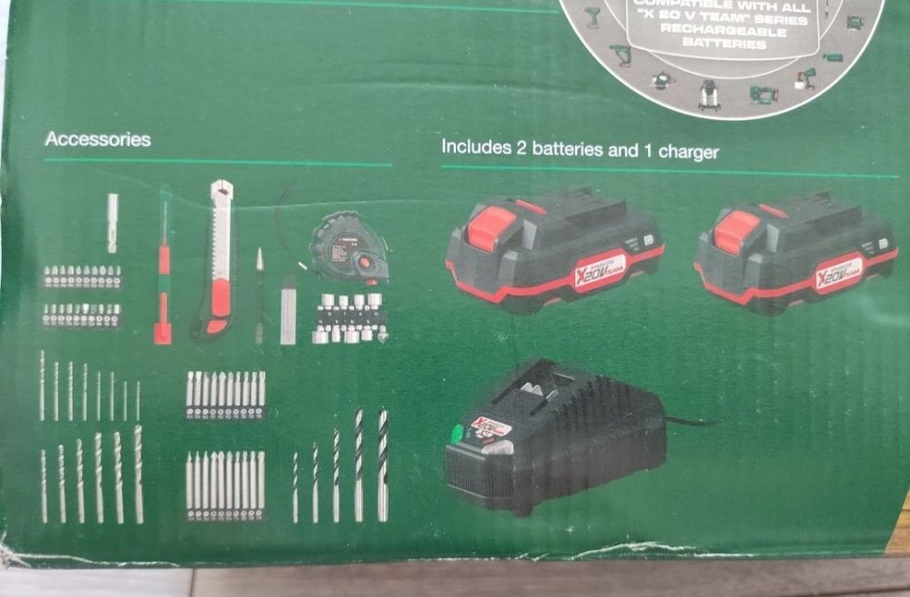 Trusa bormasina 20 V Parkside cu 2 acumulatori incarcator