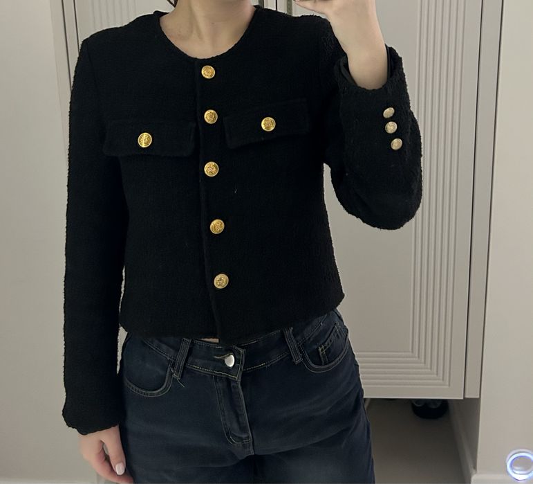 Твидовый пиджак черный