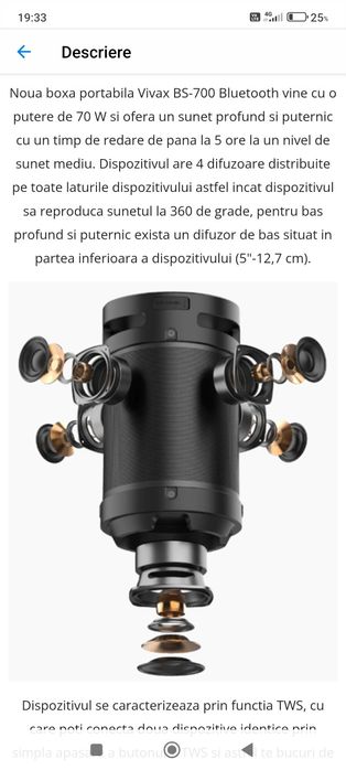 Boxa portabila, 70 w RMS VIVAX BS-700, Bluetooth, FM, AUX, USB,