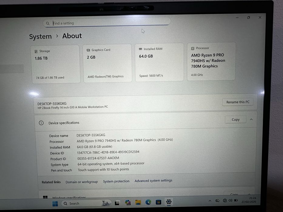 HP Zbook Firefly 14 g10a Ryzen 7940 64gb 2tb