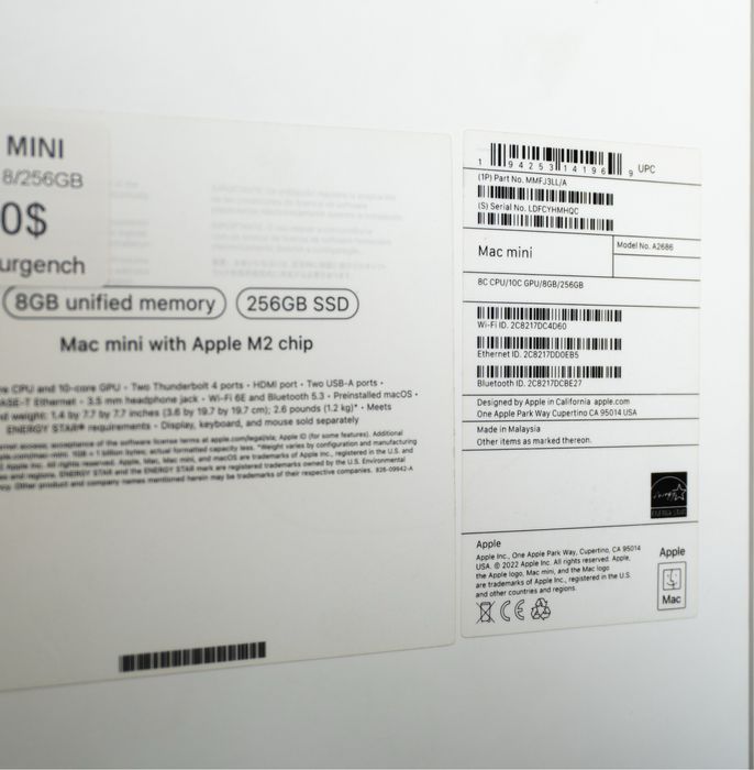 Apple Mac Mini M2chip 8/256GB
