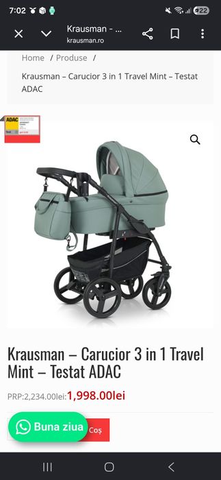 Cărucior Krausman Travel Mint 3 în 1