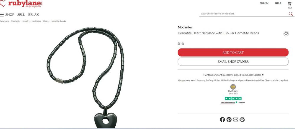 Colier inimă din hematit cu margele tubulare de hematit