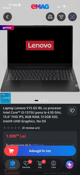 Laptop Lenovo V15 G5 IRL – Intel Core i3-1315U, 8GB RAM, SSD 512GB, Full HD IPS