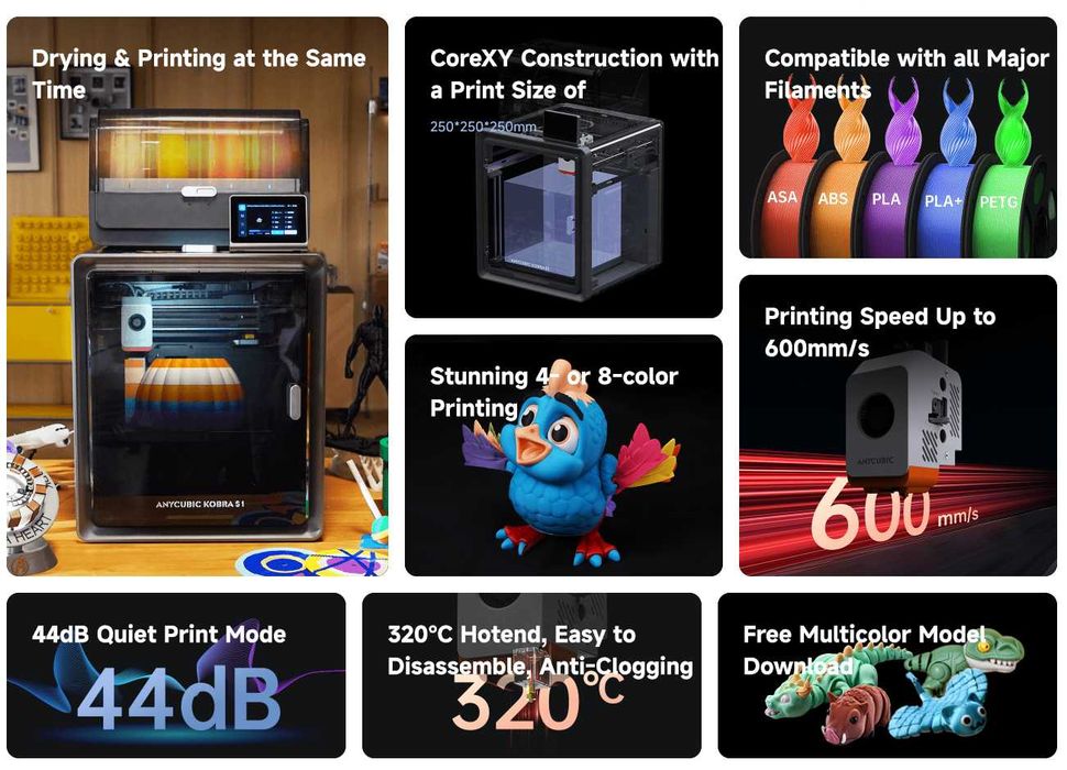 Anycubic Kobra S1 ACE 2 Pro Combo 3D Printer + 0.4mm ruby nozzle