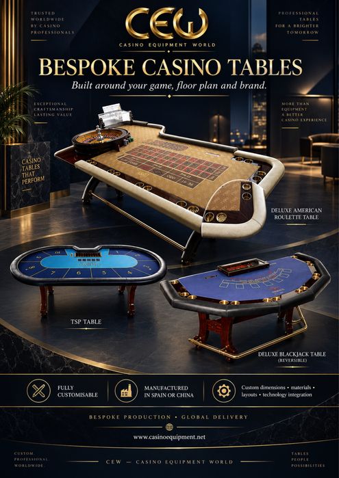 Mese poker, blackjack, ruletă și echipamente profesionale casino CEW