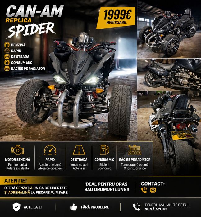 Spyder - 250cc - benzina- 2022 Triciclu rapid puternic de strada amortizoare moi reglabile nu Atv copie Can-am Spider 3 roti