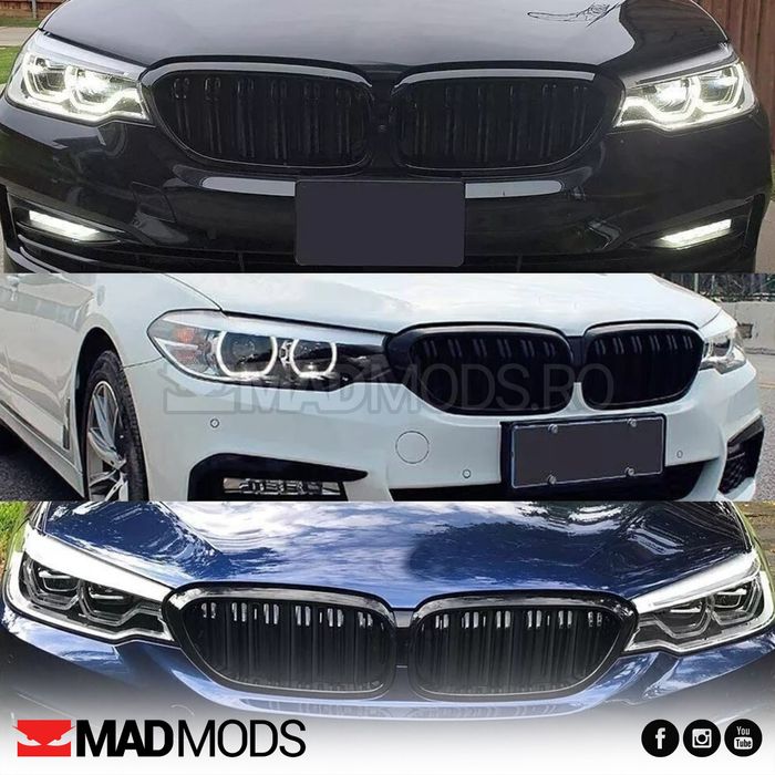 Set grile duble M BMW Seria 5 G30 G31 G38 M5 F90 2017-2020, Negru luci