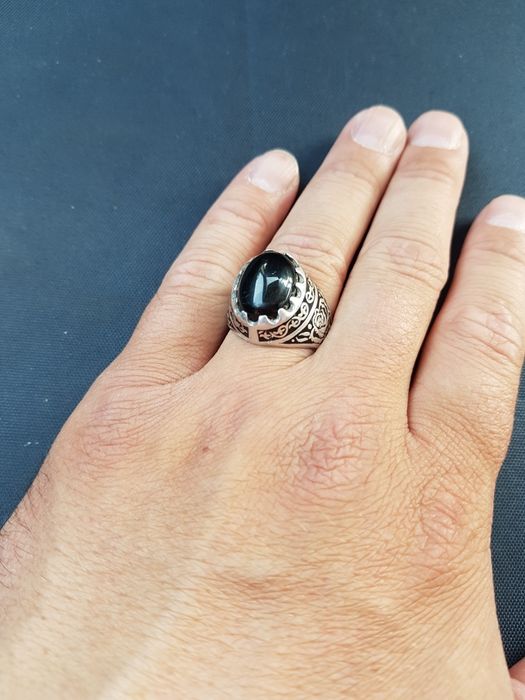 Ghiul mare argint 925 cu piatra onix in gheara,model trandafir negru