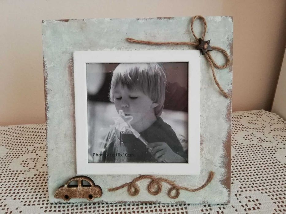 Бебешки рамки за снимка ДЪРВЕНИ, със стъкло, РЪЧНА декорация