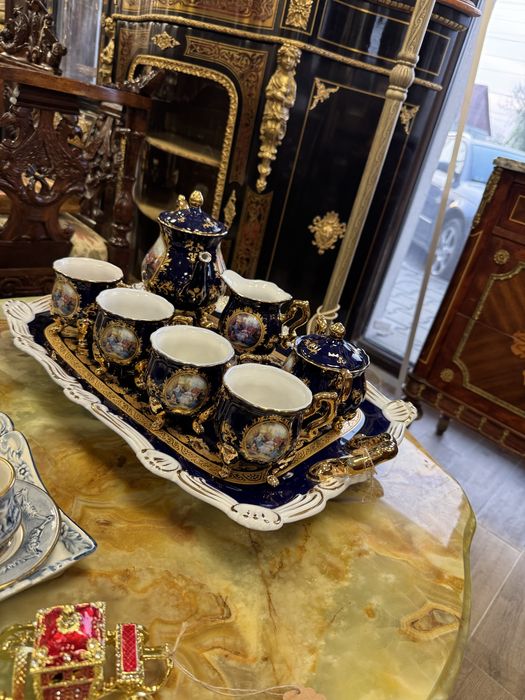 Set cafea/ceai - portelan albastru cobalt