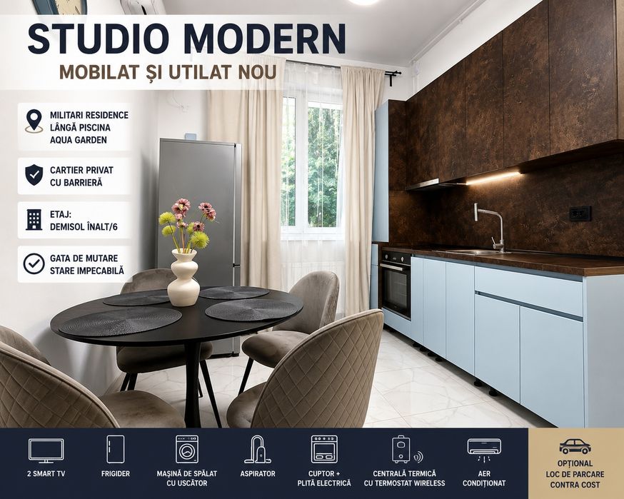 Studio modern, mobilat și utilat complet -- Militari Residence | Lângă Aqua Garden | Gata de mutare