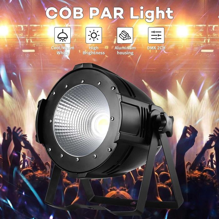 Lumină de scenă COB Par de 100 W, alb rece/alb cald, far LED Par cu DMX512 Master Slave, spot stroboscopic