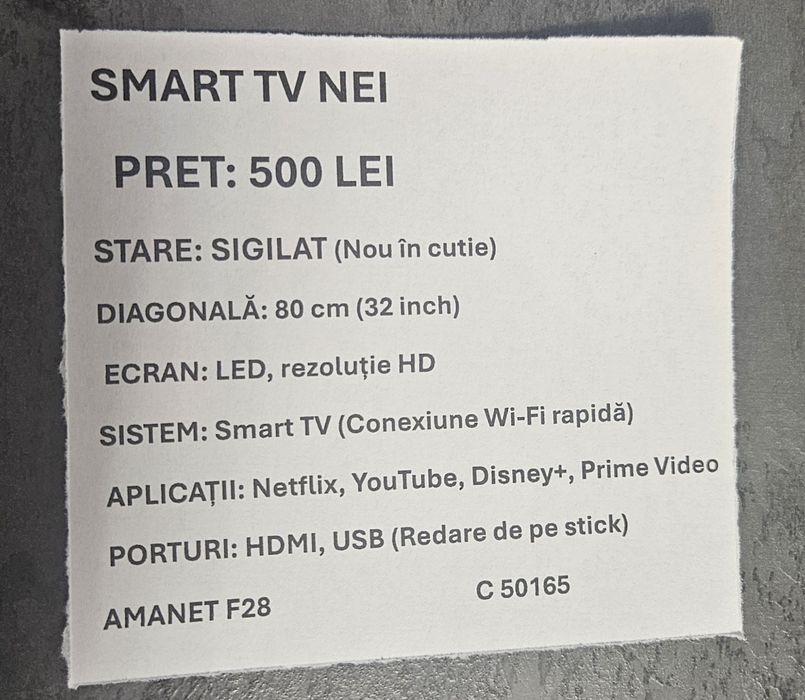 Amanet F28:Televizor NEI Diagonala 80 SIGILAT (N)