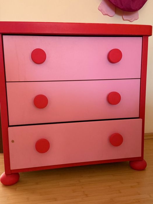Comodă roz pentru copii, 3 sertare, 100 × 100 × 50 cm