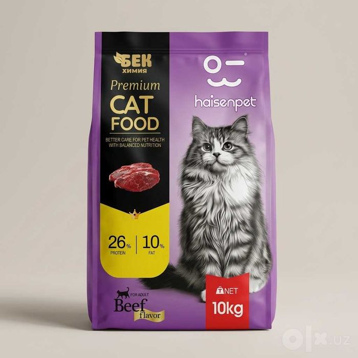 Сухой корм для кошек haisenpet Beef 10 кг, говядина