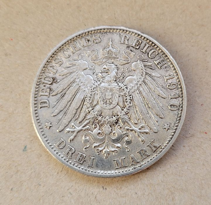 Moneda veche argint 3 Mark 1910 Otto, Bayern.