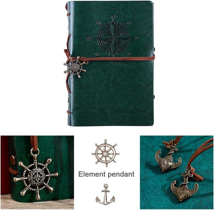 Agenda in stil nautic A6 150 pagini spiralate cu ancora + busola verde