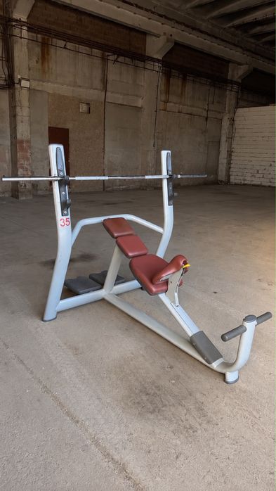 Bancă înclinată Technogym profesională + BARĂ INCLUSĂ