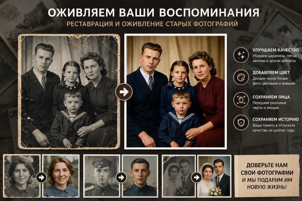 Оцифровка и восстановление фото | Колоризация | Памятные видео