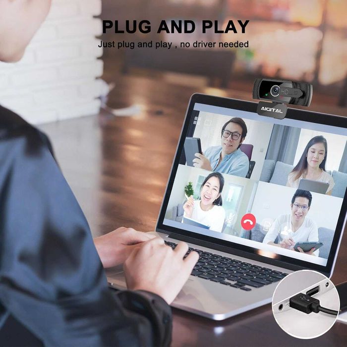 Уеб камера за компютър с микрофон и статив, 1080P FHD