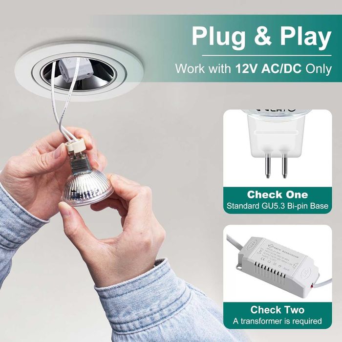 LED крушки DiCUNO MR16 50W халогенен еквивалент 12V AC/DC недимируеми, GU5.3 двупинов цокъл 4000K естествено бяло 120° ъгъл на лъча 500LM, 10 броя