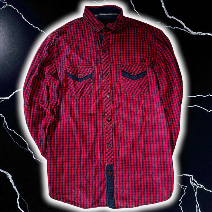 Cămașă casual roșu-negru cu model în carouri – Mărime M