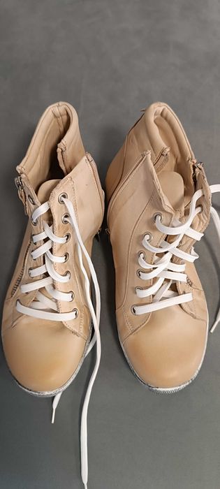 Teniși hi-top de damă, din piele naturală, mărimea 36, ​​bej
