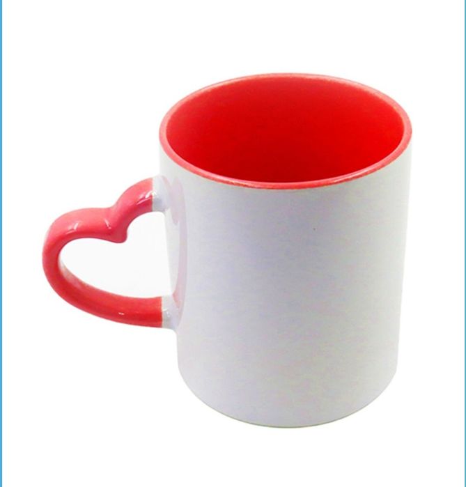 Чаши за Сублимация-Цветна вътрешност и дръжка СЪРЦЕ