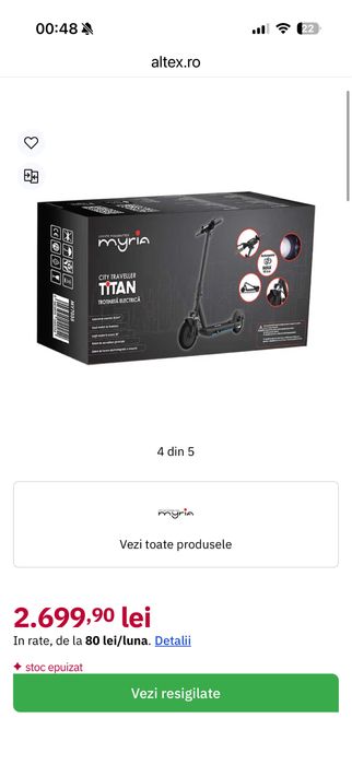 Trotineta electrica MYRIA City Traveller Titan MY7035, 10 inch, pliabila, negru