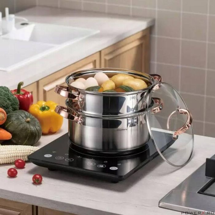 Set de 3 piese, oala pentru fiert cu abur, inox, diametru 18 cm,