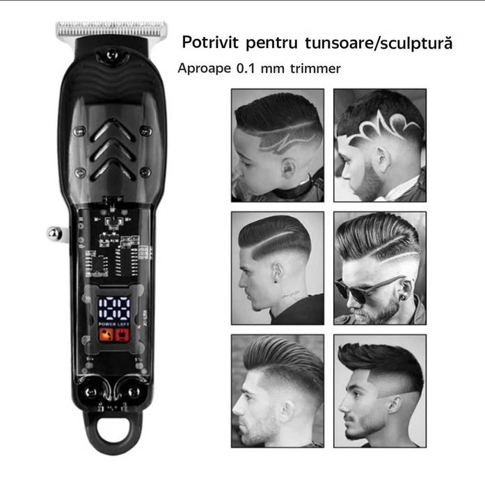 Aparat de tuns, transparent,lame otel inoxidabil, bat Li-Ion