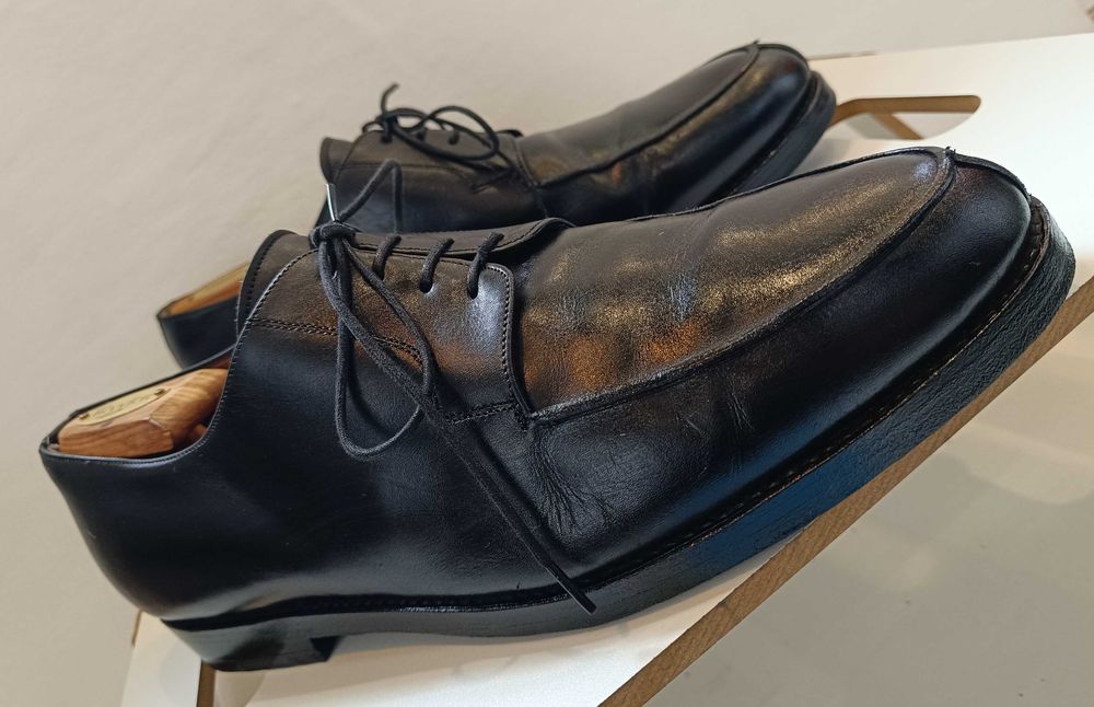 Pantofi derby 45 45.5 lucrati manual D. H. Pollak split toe piele nat