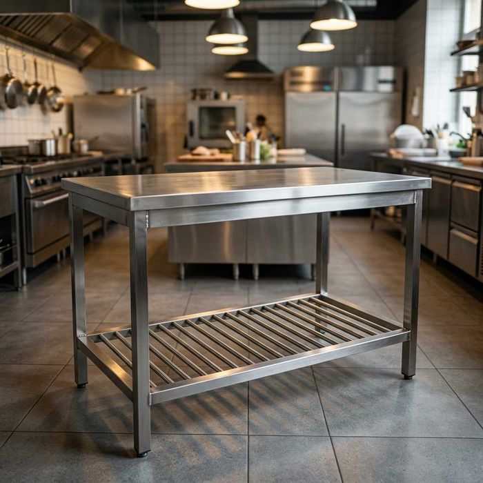 Nerjaveyka oshxona stoli 1.1m / Стол рабочий Нержавейка (с полкой)