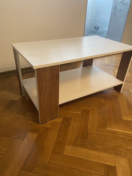 Masuta living / măsuță cafea modernă, alb + lemn, stare foarte bună